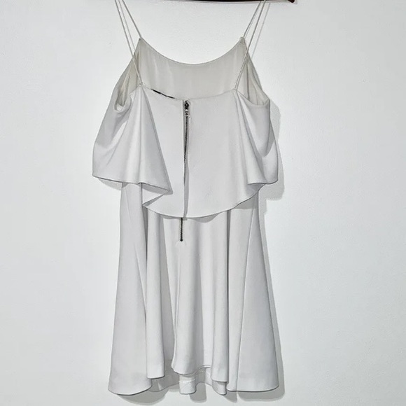 Alice + Olivia White Silk Blend Crepe Flounce Ruffle Popover Bodice Mini Dress - Picture 7 of 14